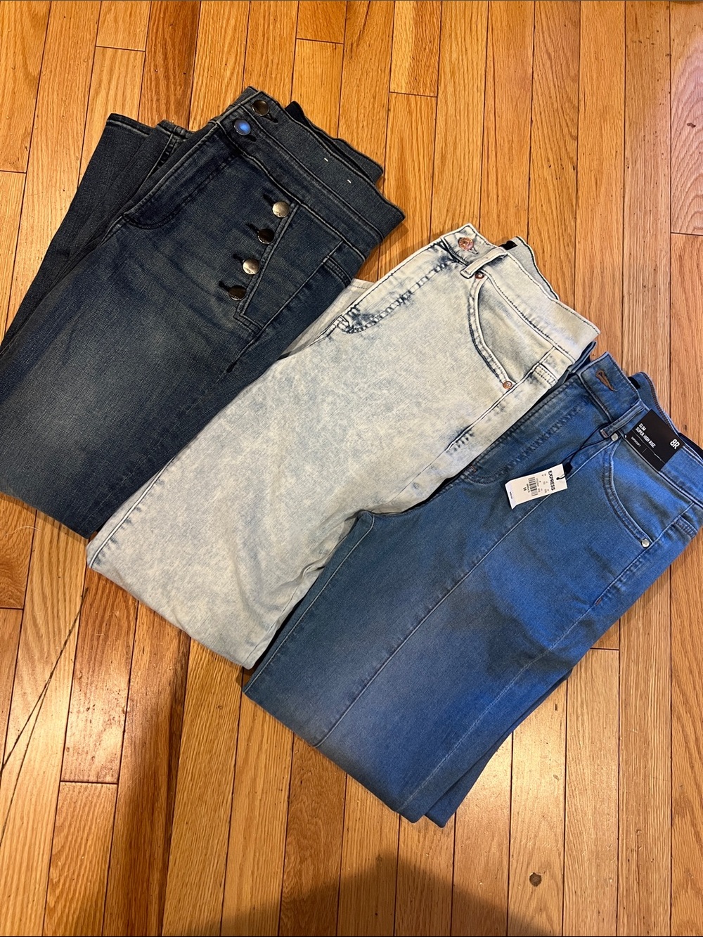 Express Women’s High-Rise Jeans Trio - Dark Blue, Light Blue, Medium Blue
